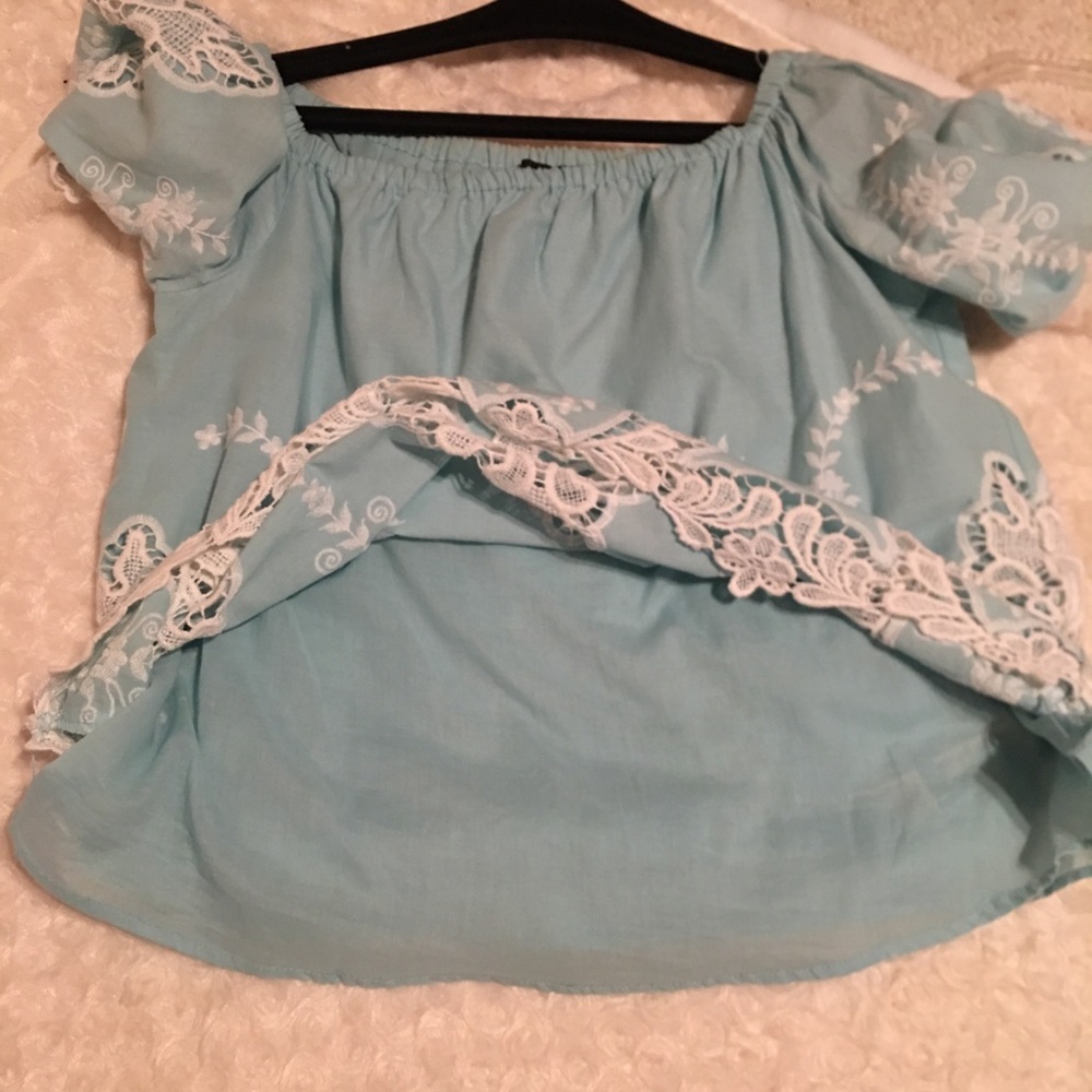 CYNTHIA ROWLEY TIFFANY BLUE LACE TOP - Picture 6 of 9